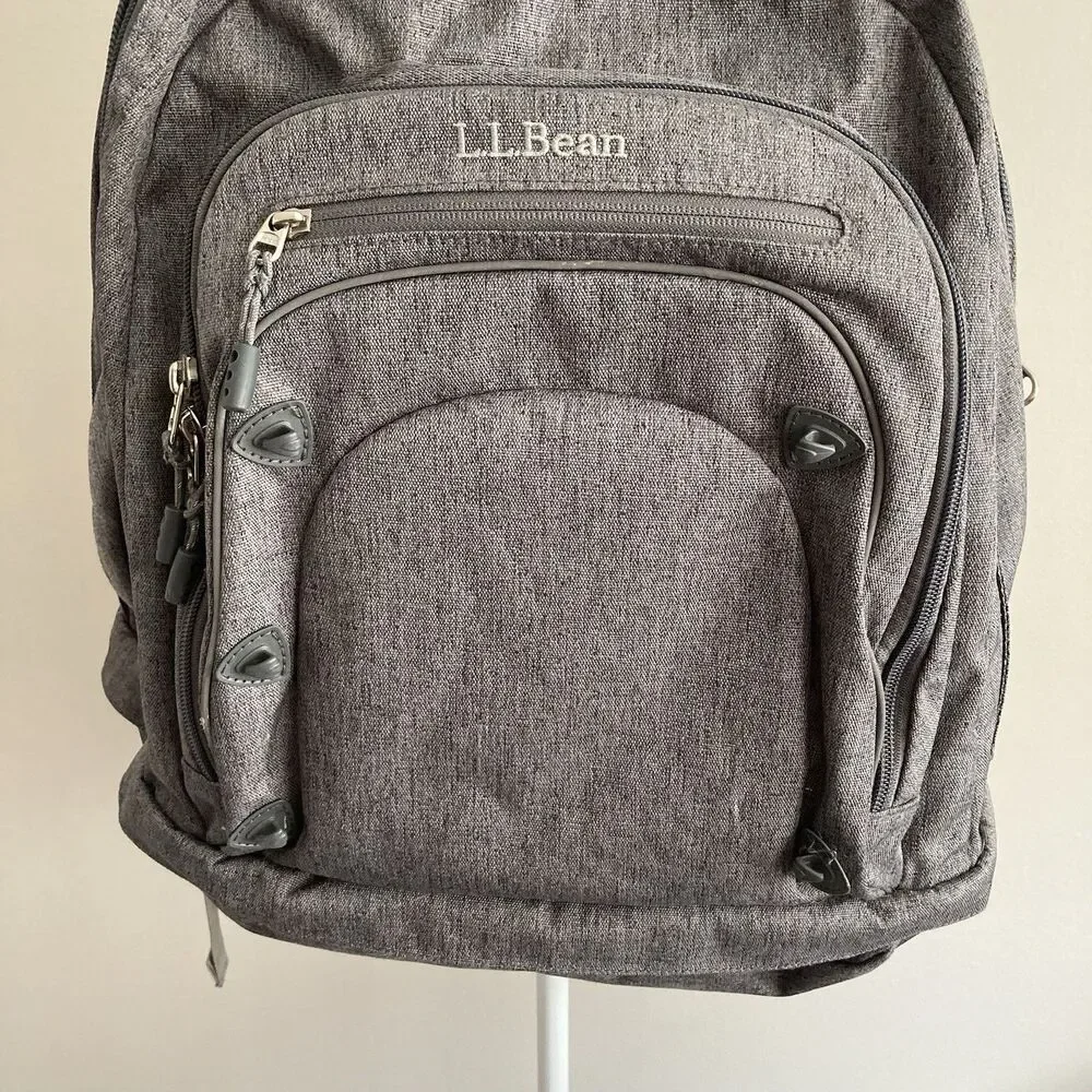 LL Bean Gray Large Backpack Laptop Travel Bag Pockets Shoe Compartment